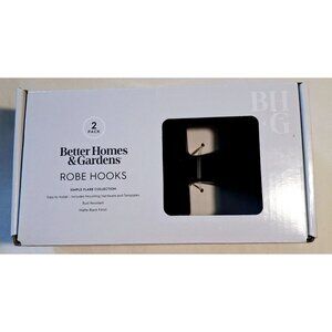 Better Homes & Gardens Matte Black Robe Hooks 2-Pack Rust-Resistant Simple Flare